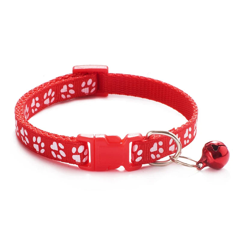 Multi-Color Cat Collar with Bell and Dog Print – Adjustable Rope Necklace