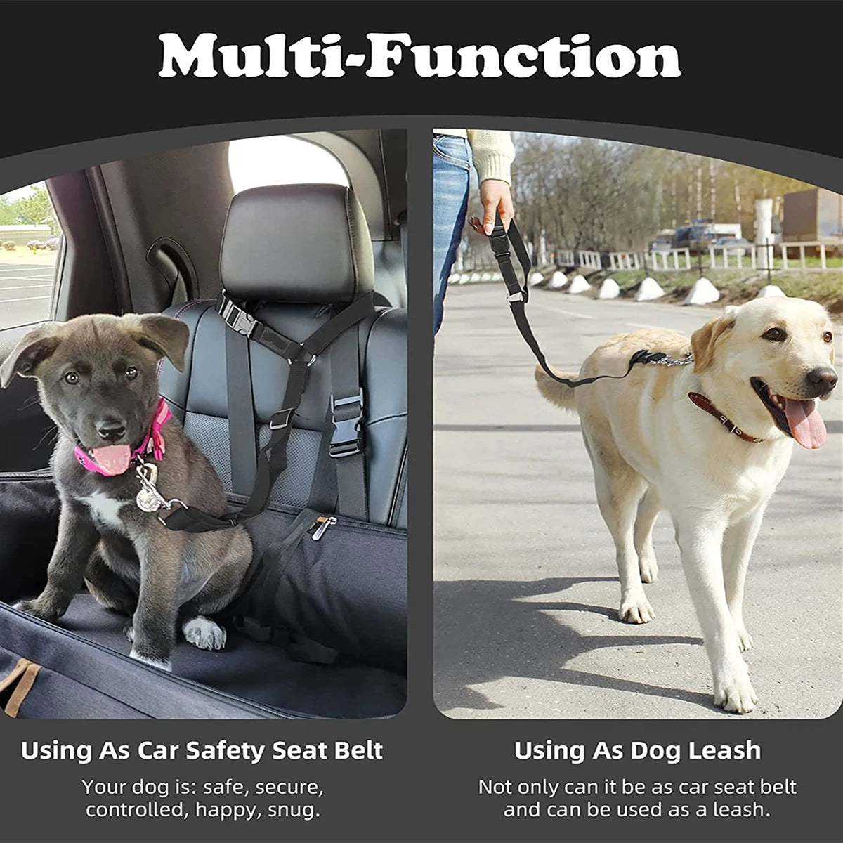 Adjustable Pet Car Seat Belt – Headrest Restraint for Dogs & Cats