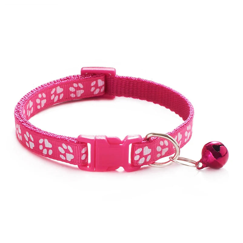 Multi-Color Cat Collar with Bell and Dog Print – Adjustable Rope Necklace