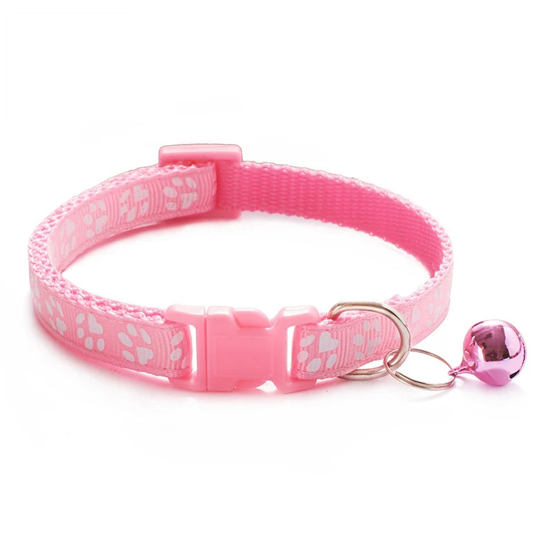 Multi-Color Cat Collar with Bell and Dog Print – Adjustable Rope Necklace