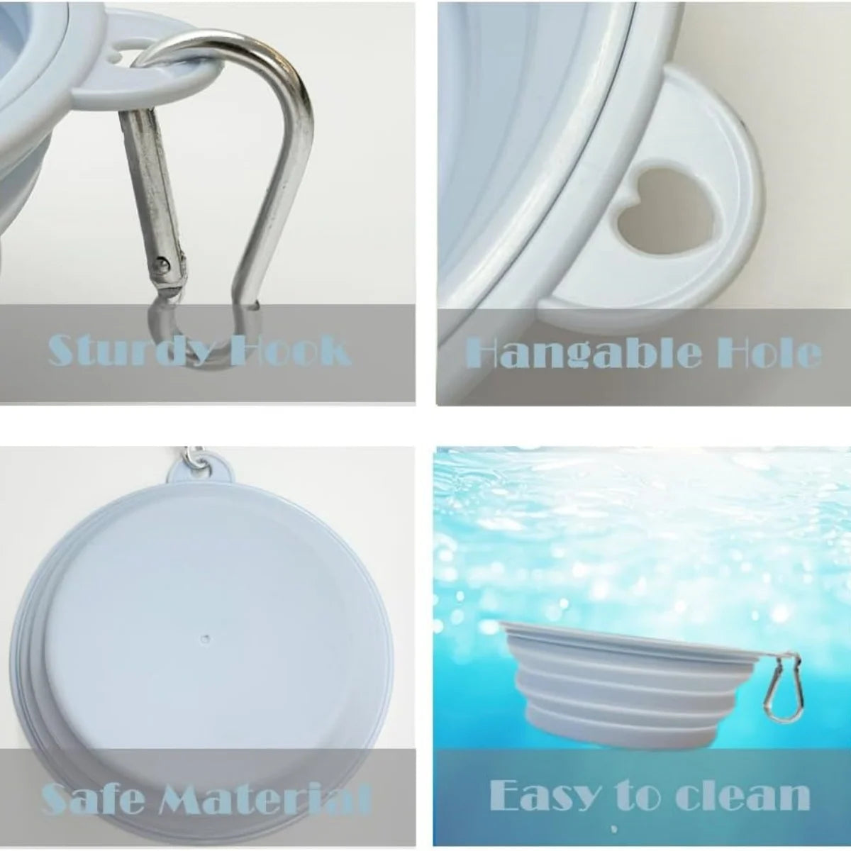 2pcs Collapsible Silicone Pet Bowls with Carabiner – Portable Dog Food & Water Bowls