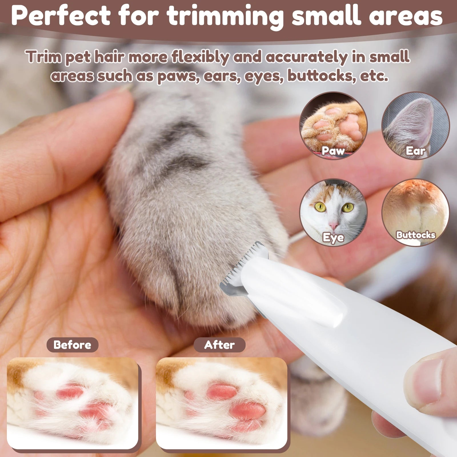 Rechargeable Pet Paw Trimmer – Waterproof Dog Hair Clipper with LED Display