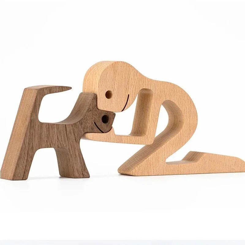 Family Puppy Wood Dog Figurine – Valentine’s & Christmas Gift Decor
