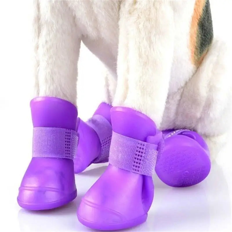 4pcs Waterproof Pet Rain Boots – Anti-Slip Rubber Shoes for Small Dogs & Cats