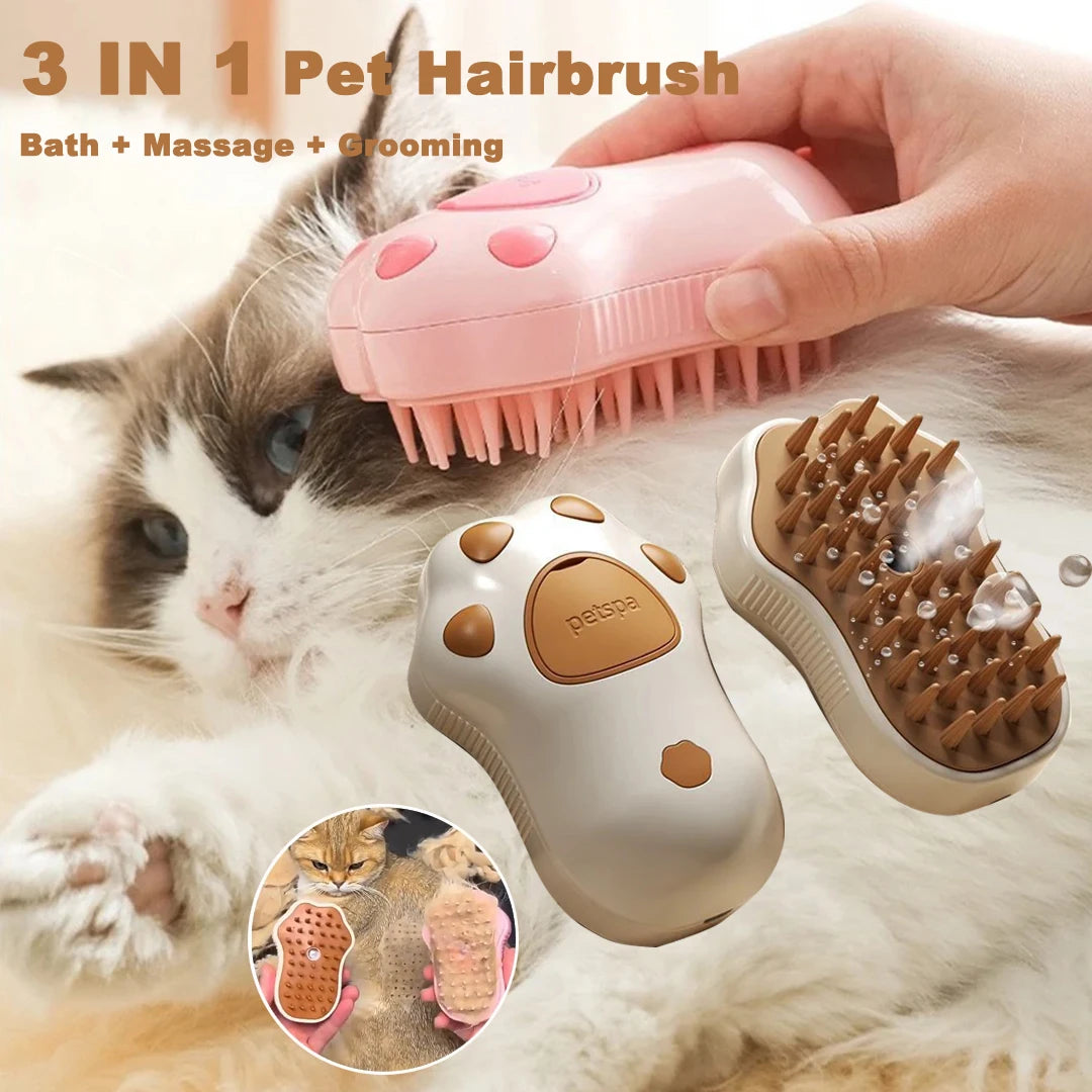 3-in-1 Electric Pet Steam Brush – Grooming, Massage & Hair Removal for Cats & Dogs