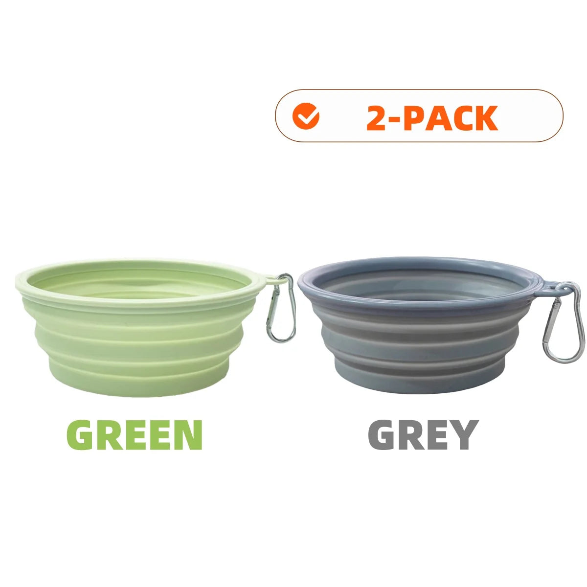 2pcs Collapsible Silicone Pet Bowls with Carabiner – Portable Dog Food & Water Bowls