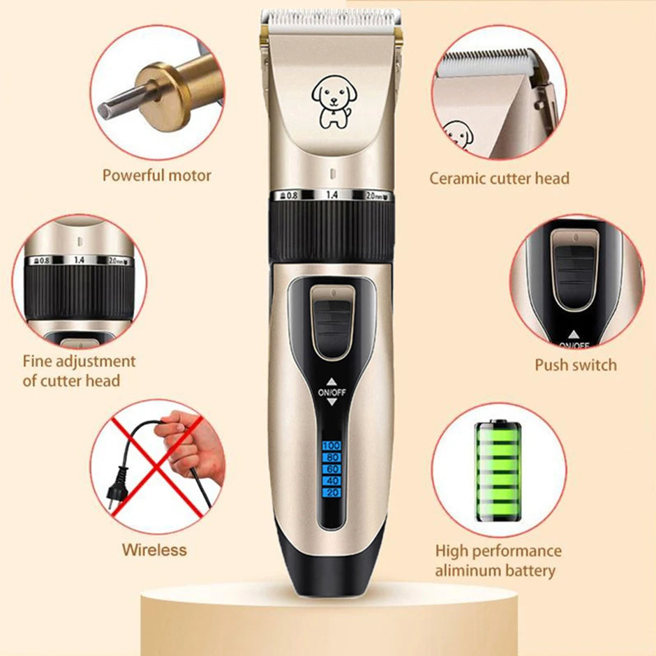 Professional All-Metal Pet Hair Clipper – Rechargeable Low-Noise Dog & Cat Grooming Trimmer
