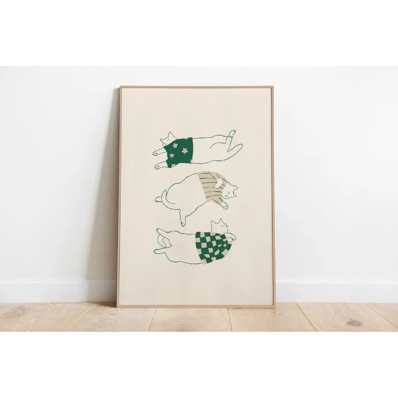 Minimalist Sleepy Kitties Wall Art – Cute Cat Illustration Canvas