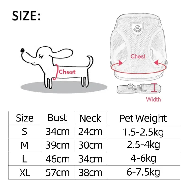 Adjustable Mesh Cat & Dog Harness Vest with Leash – For Small & Medium Pets