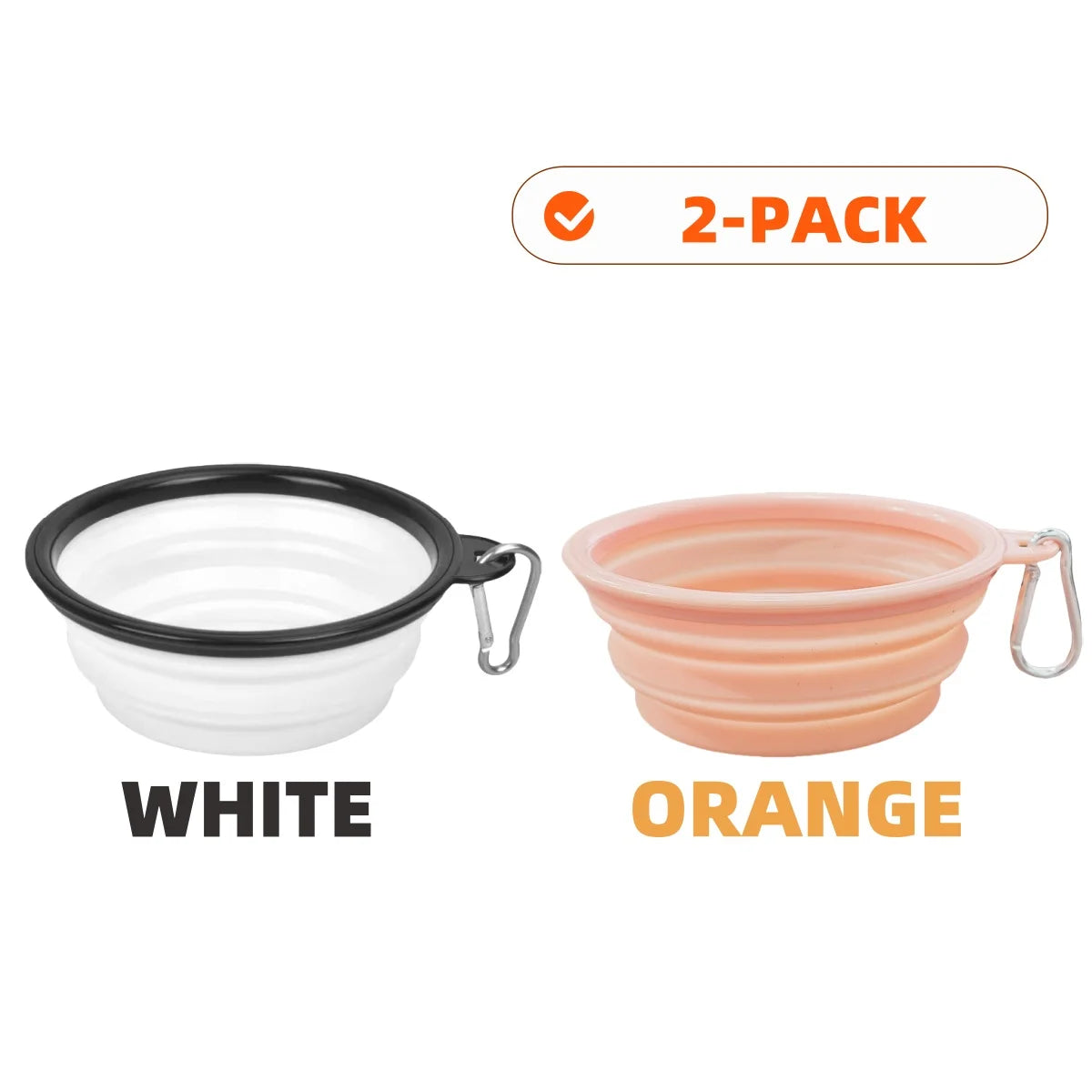 2pcs Collapsible Silicone Pet Bowls with Carabiner – Portable Dog Food & Water Bowls