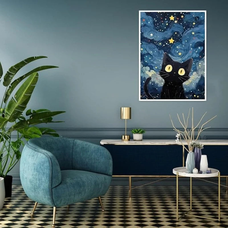 5D DIY Diamond Painting – Star Cat Landscape Mosaic Art Kit