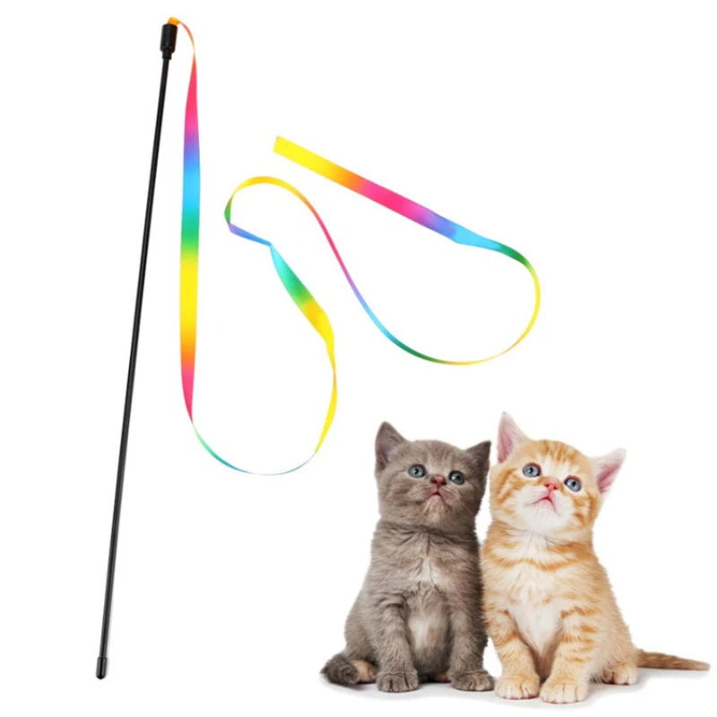 Rainbow Cat Teaser Wand – Interactive Toy for Kittens & Cats