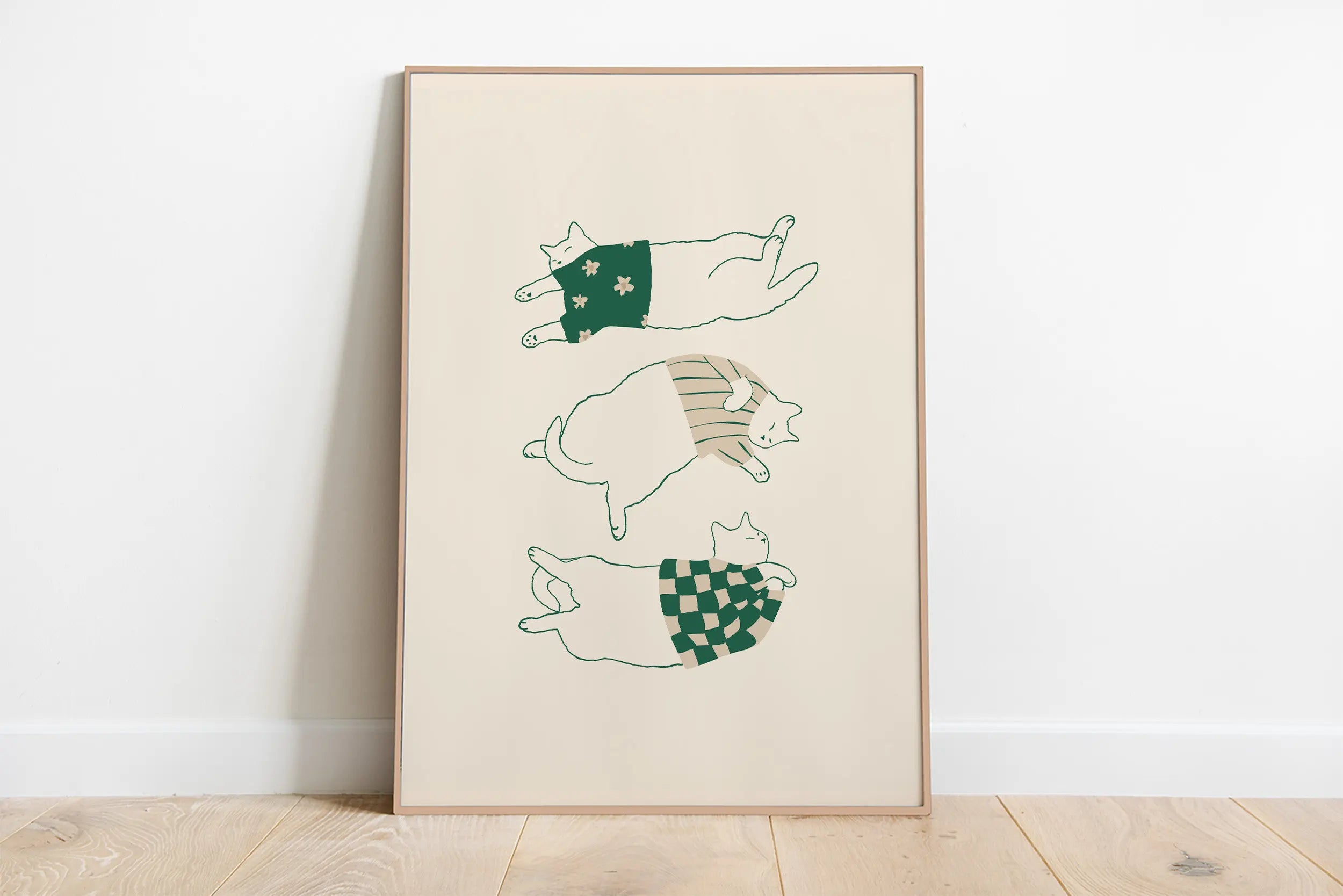 Minimalist Sleepy Kitties Wall Art – Cute Cat Illustration Canvas