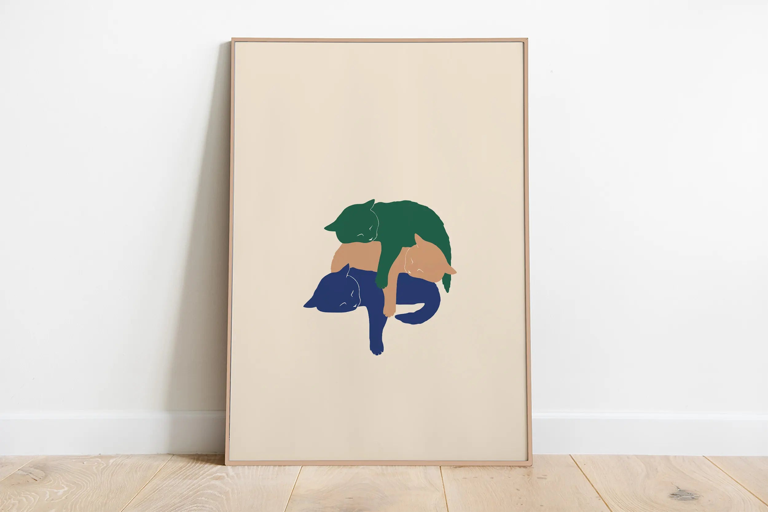 Minimalist Sleepy Kitties Wall Art – Cute Cat Illustration Canvas