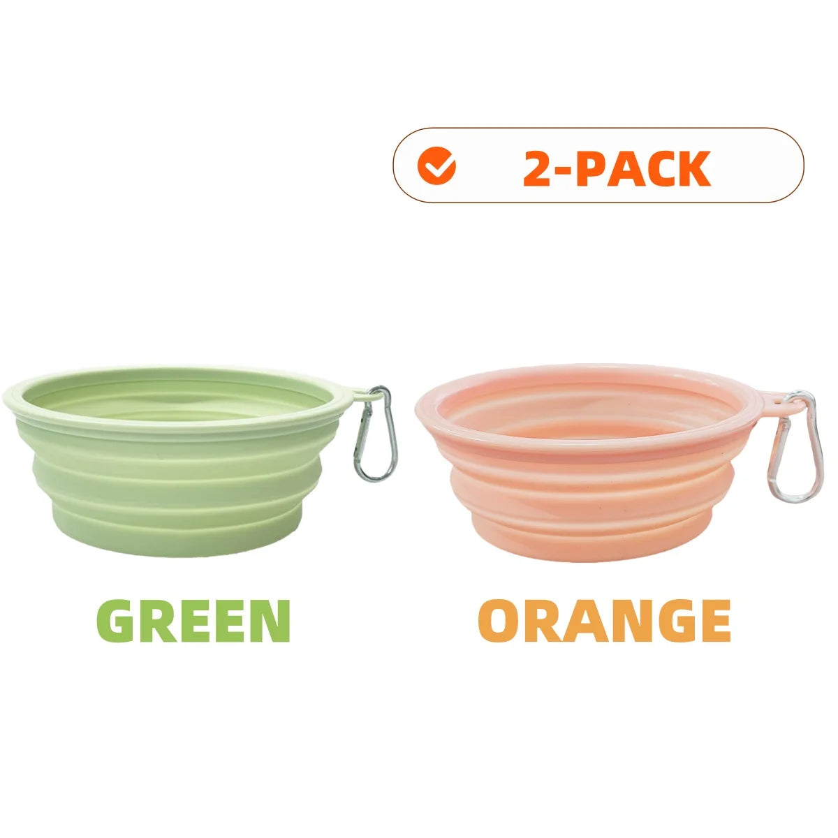 2pcs Collapsible Silicone Pet Bowls with Carabiner – Portable Dog Food & Water Bowls