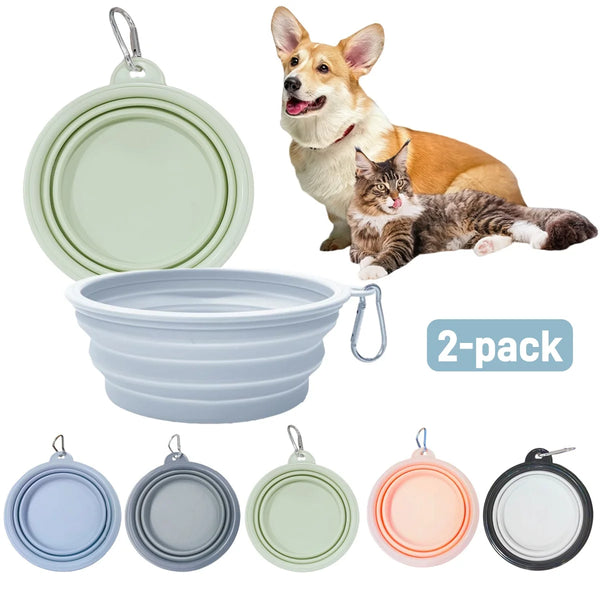 2pcs Collapsible Silicone Pet Bowls with Carabiner – Portable Dog Food & Water Bowls