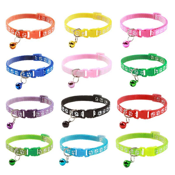 Multi-Color Cat Collar with Bell and Dog Print – Adjustable Rope Necklace