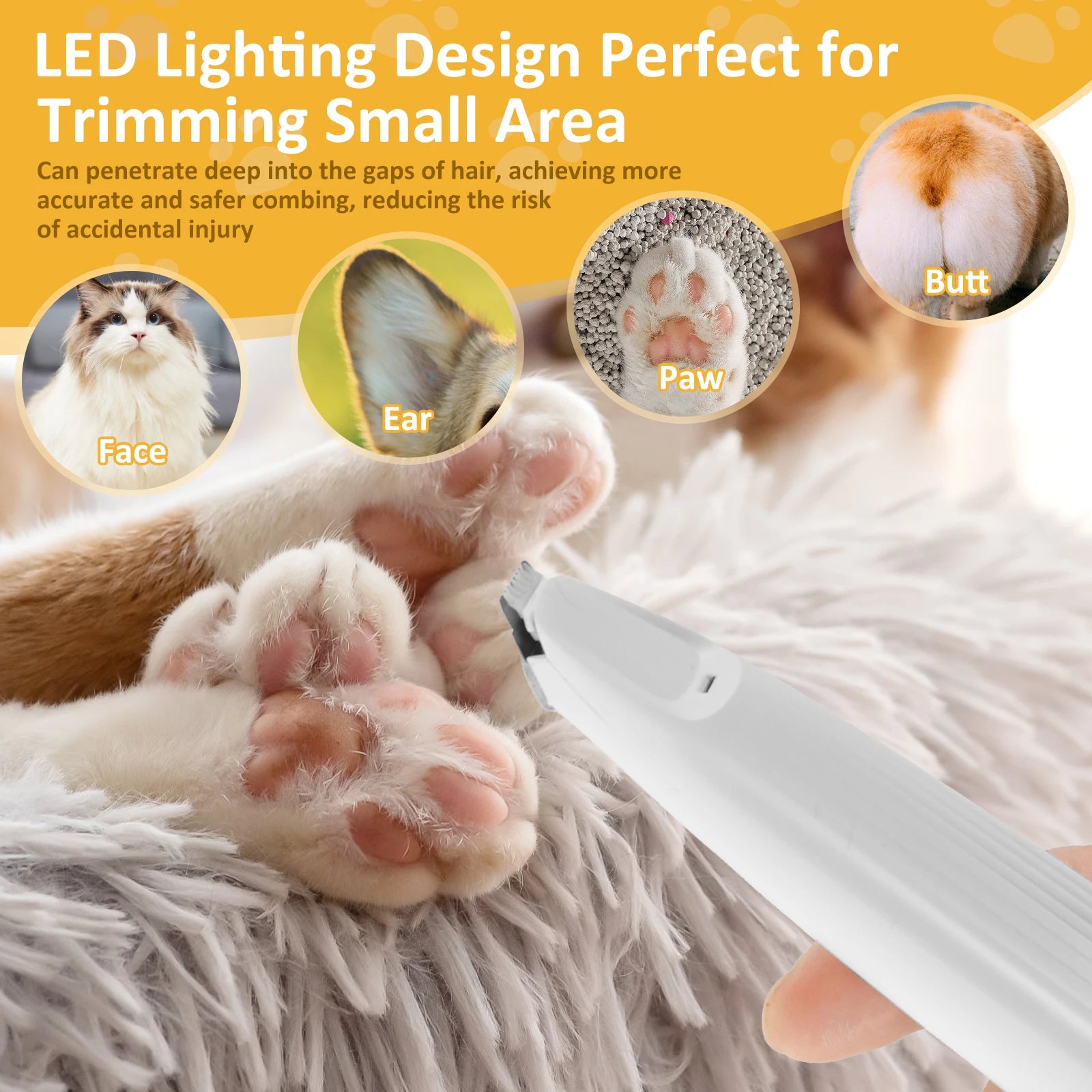 Rechargeable Pet Paw Trimmer – Waterproof Dog Hair Clipper with LED Display