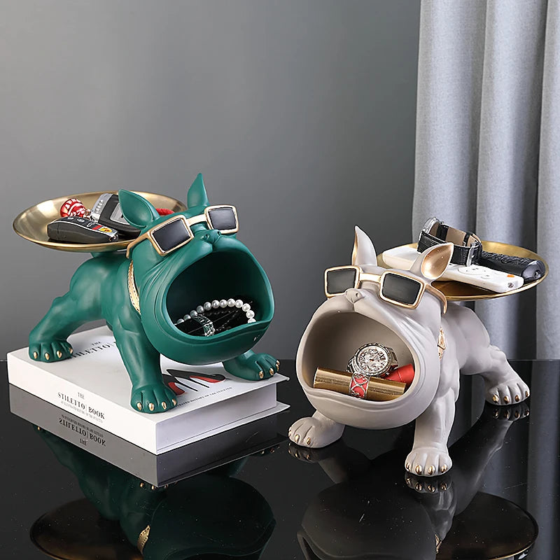 30cm Bulldog Figurine Storage Box – Resin Dog Sculpture for Home Decor