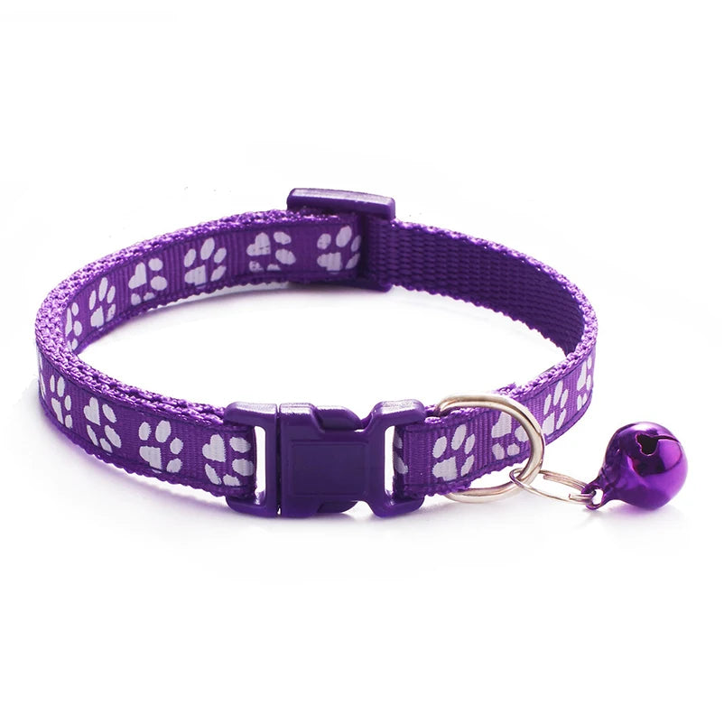 Multi-Color Cat Collar with Bell and Dog Print – Adjustable Rope Necklace
