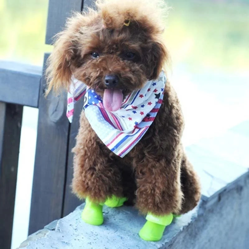 4pcs Waterproof Pet Rain Boots – Anti-Slip Rubber Shoes for Small Dogs & Cats