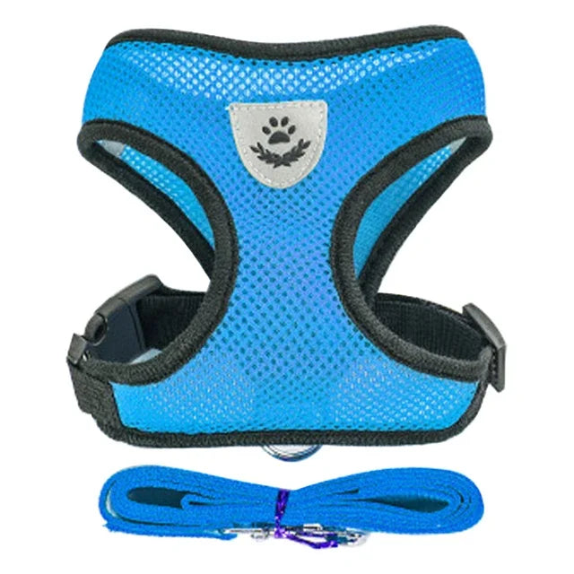 Adjustable Mesh Cat & Dog Harness Vest with Leash – For Small & Medium Pets