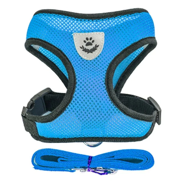 Adjustable Mesh Cat & Dog Harness Vest with Leash – For Small & Medium Pets