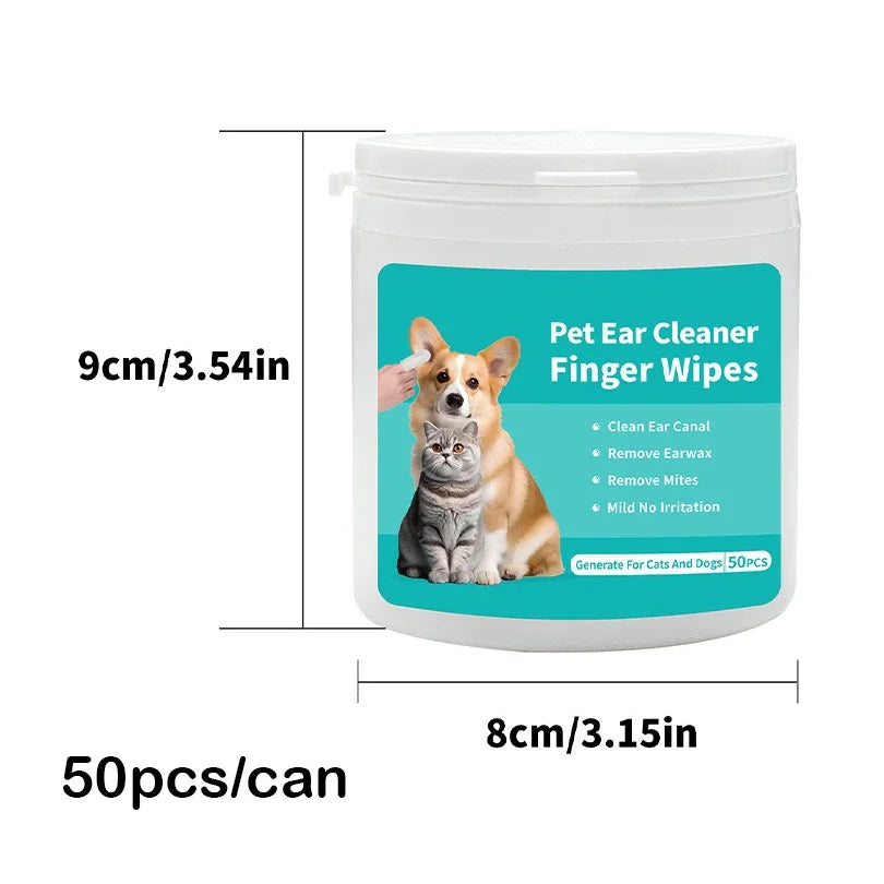 50pcs Pet Ear Cleaning Wipes – Fingertip Pads for Cats & Dogs