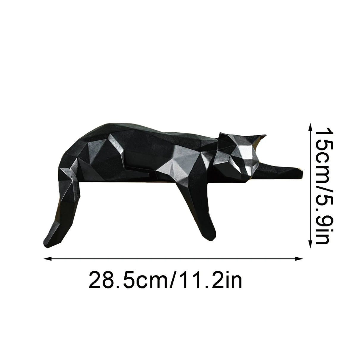 White & Black Geometric Cat Statue – Modern Lying Cat Figurine