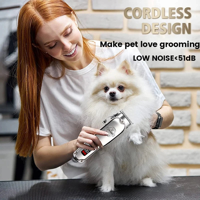Professional All-Metal Pet Hair Clipper – Rechargeable Low-Noise Dog & Cat Grooming Trimmer