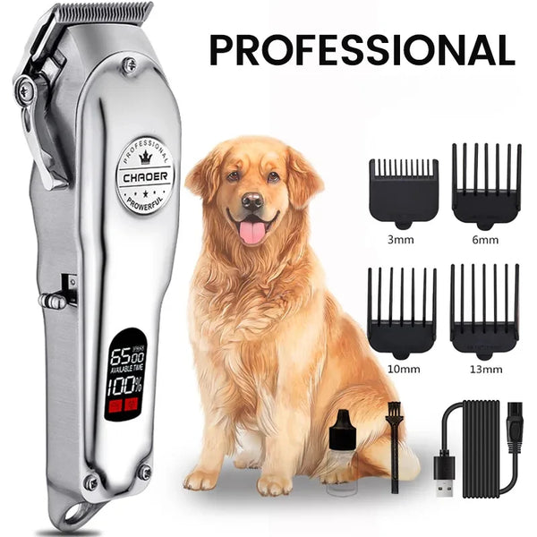 Professional All-Metal Pet Hair Clipper – Rechargeable Low-Noise Dog & Cat Grooming Trimmer