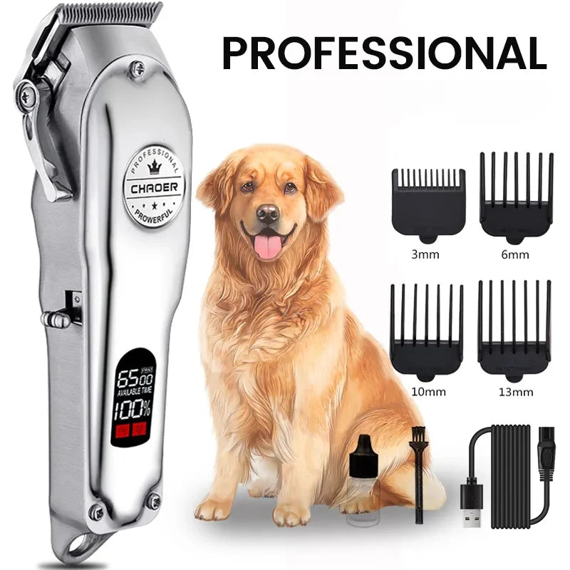 Professional Pet Hair Clipper – All-Metal Rechargeable Dog & Cat Grooming Trimmer
