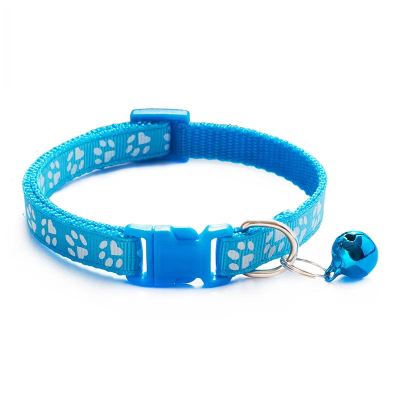 Multi-Color Cat Collar with Bell and Dog Print – Adjustable Rope Necklace