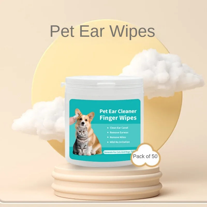 50pcs Pet Ear Cleaning Wipes – Fingertip Pads for Cats & Dogs