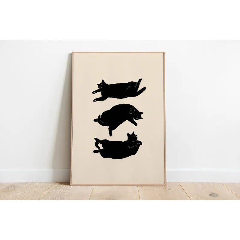 Minimalist Sleepy Kitties Wall Art – Cute Cat Illustration Canvas