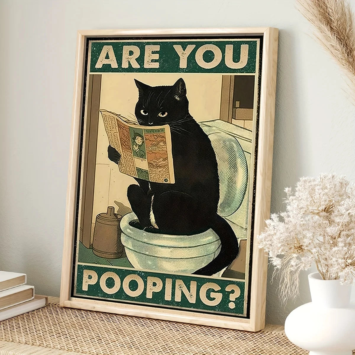 “You Are Pooping” Funny Black Cat Bathroom Poster – Retro Animal Wall Art