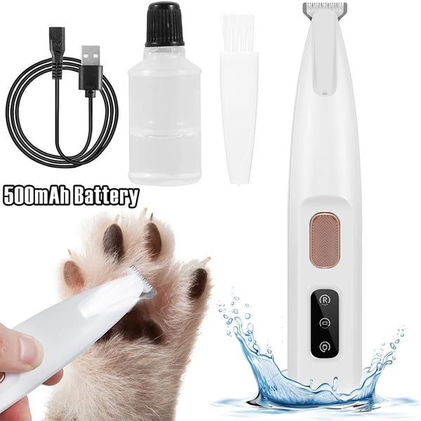 Rechargeable Pet Paw Trimmer – Waterproof Dog Hair Clipper with LED Display