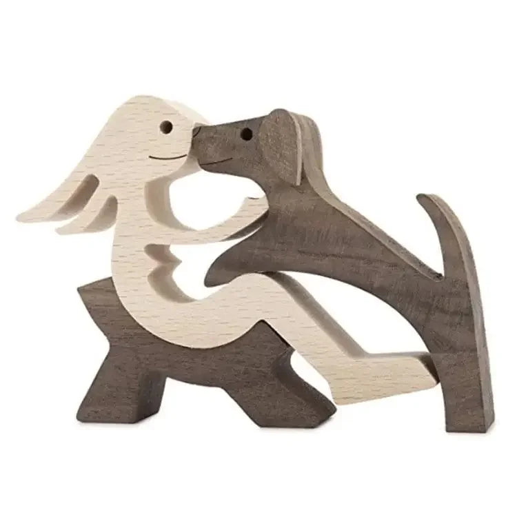 Family Puppy Wood Dog Figurine – Valentine’s & Christmas Gift Decor
