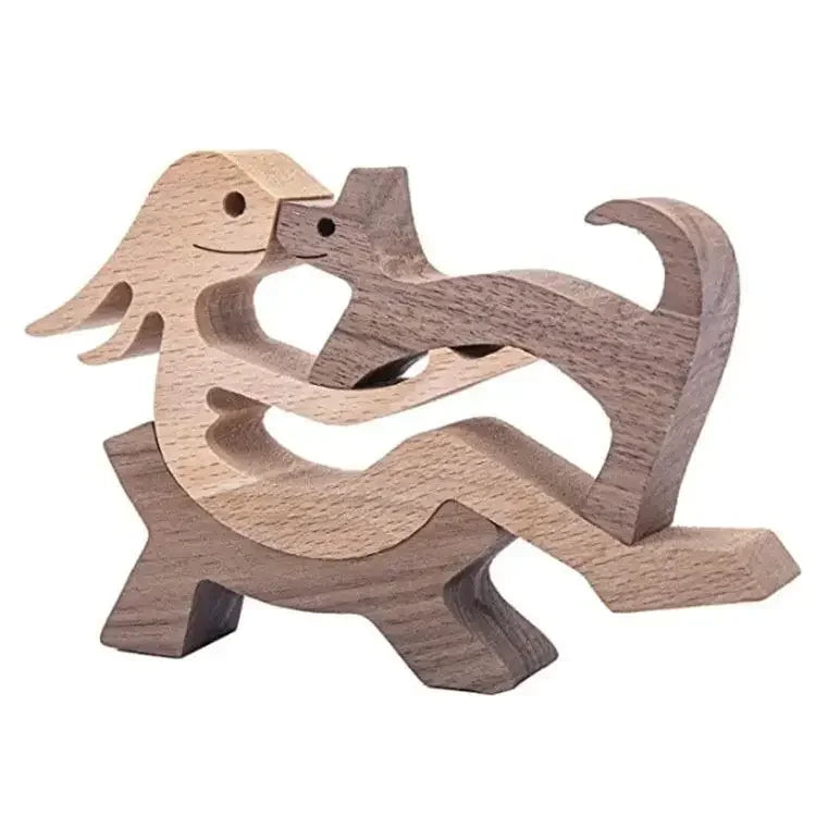 Family Puppy Wood Dog Figurine – Valentine’s & Christmas Gift Decor
