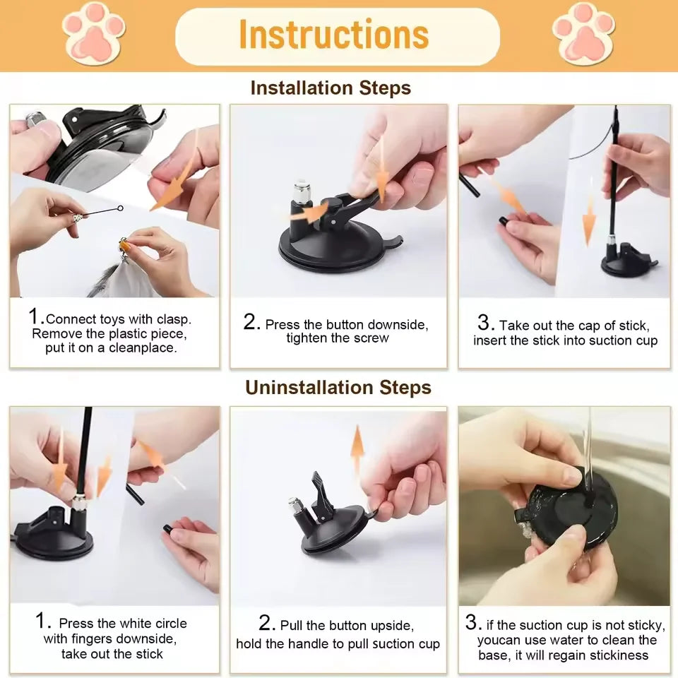 Cat Teaser Stick with Suction Cup & Bell