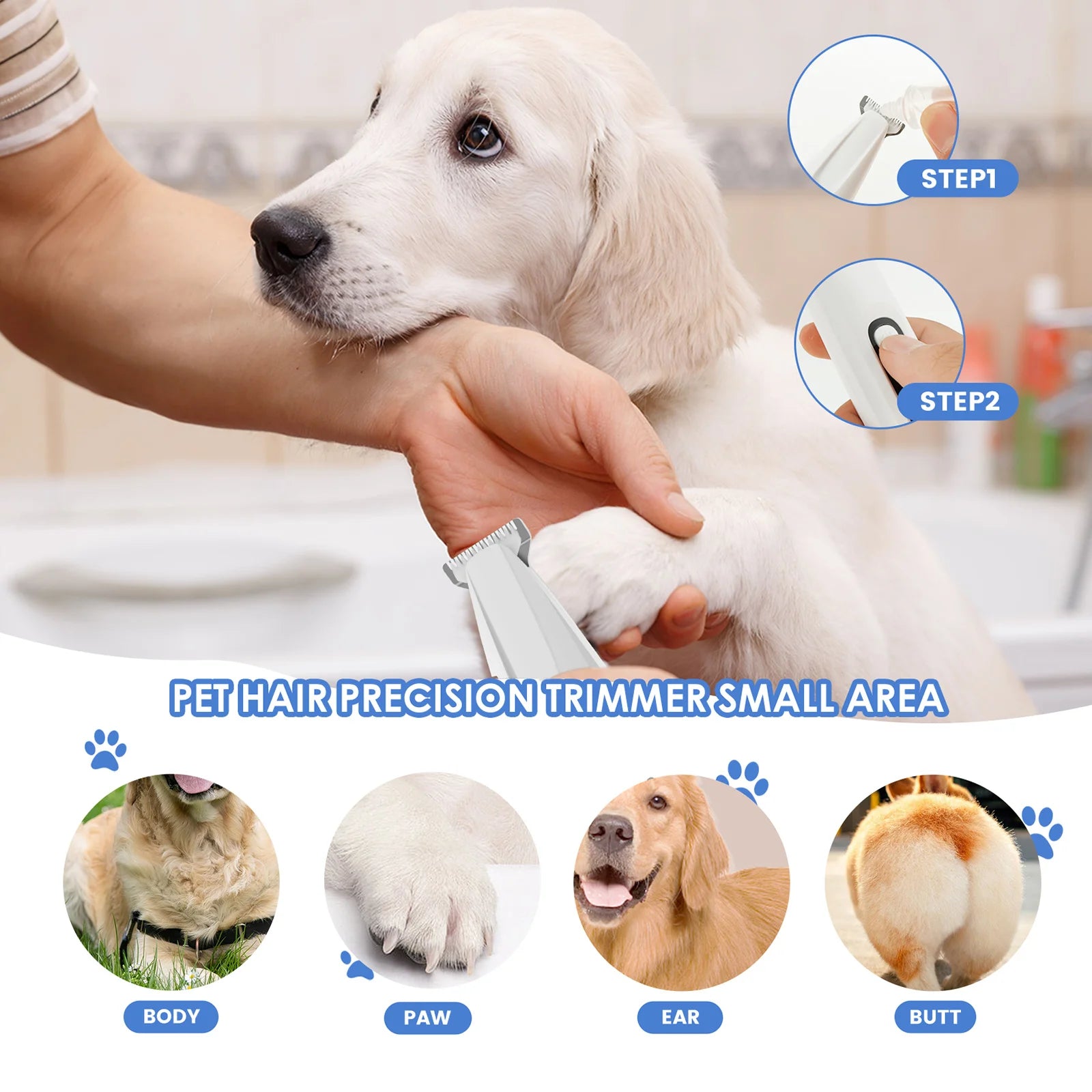 Rechargeable Pet Paw Trimmer – Waterproof Dog Hair Clipper with LED Display