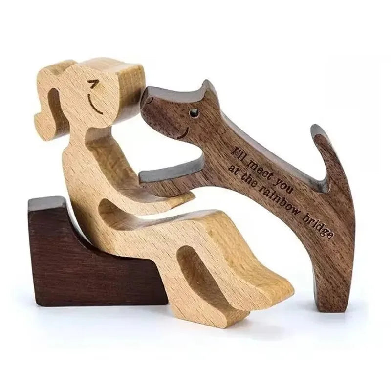 Family Puppy Wood Dog Figurine – Valentine’s & Christmas Gift Decor