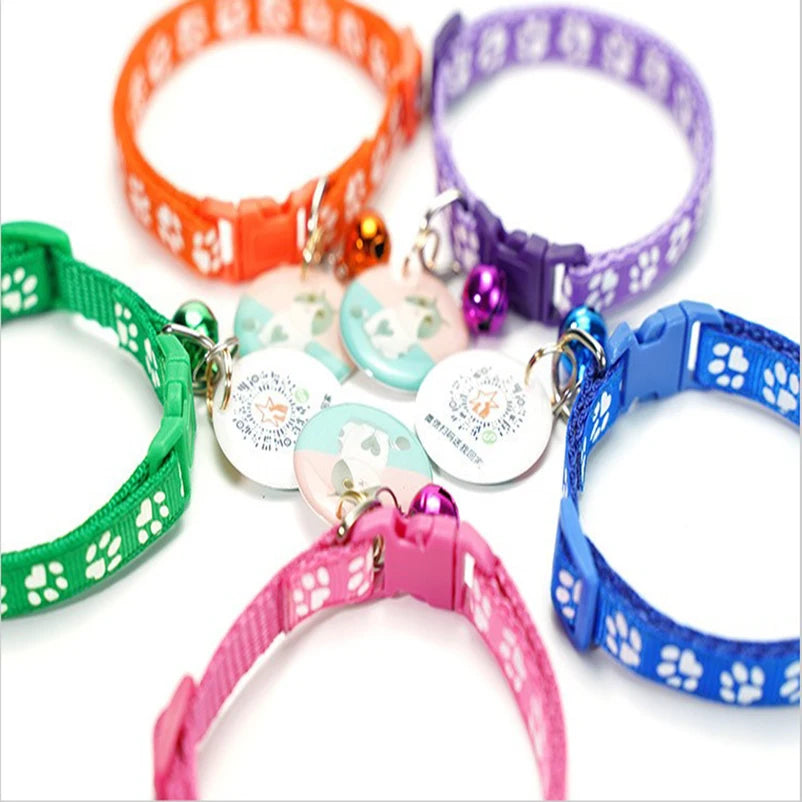 Multi-Color Cat Collar with Bell and Dog Print – Adjustable Rope Necklace