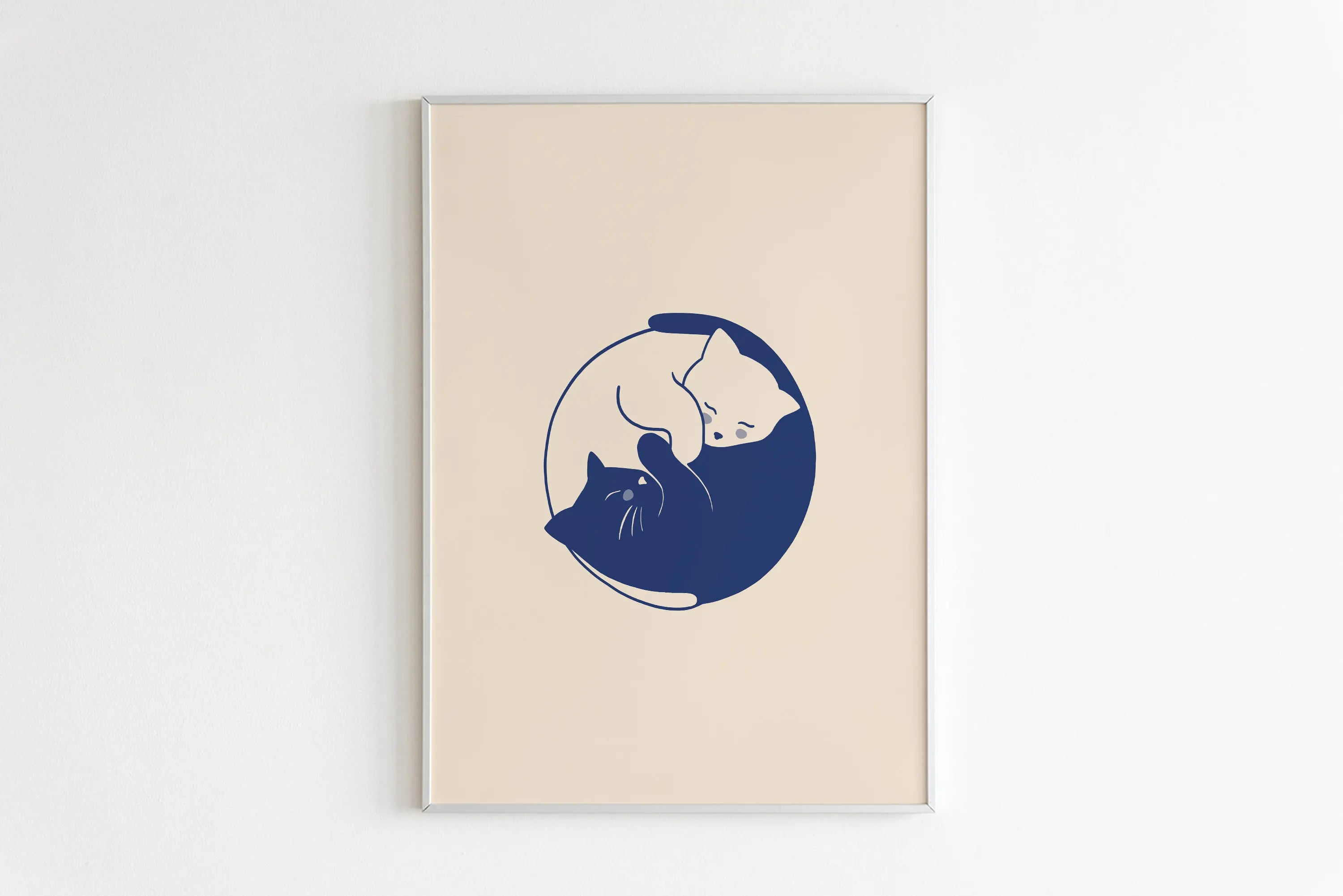 Minimalist Sleepy Kitties Wall Art – Cute Cat Illustration Canvas