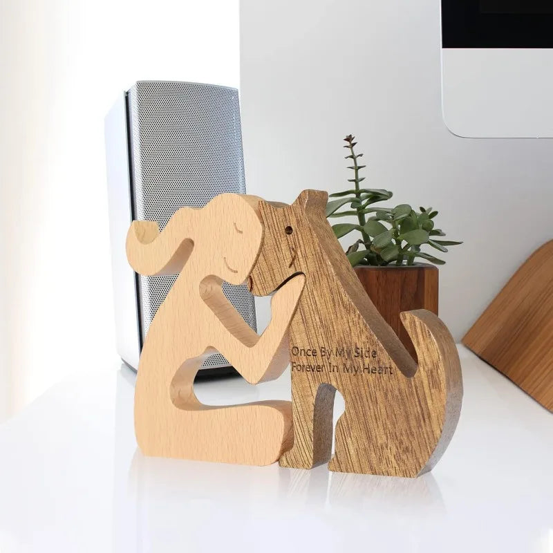 Family Puppy Wood Dog Figurine – Valentine’s & Christmas Gift Decor