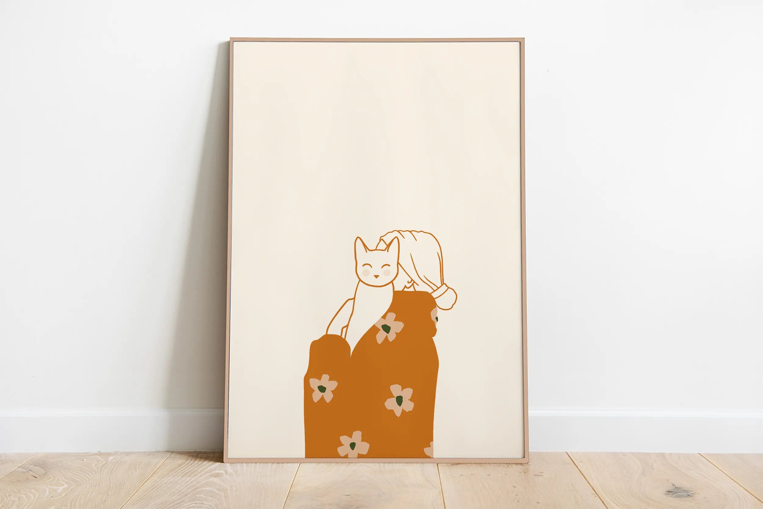 Minimalist Sleepy Kitties Wall Art – Cute Cat Illustration Canvas