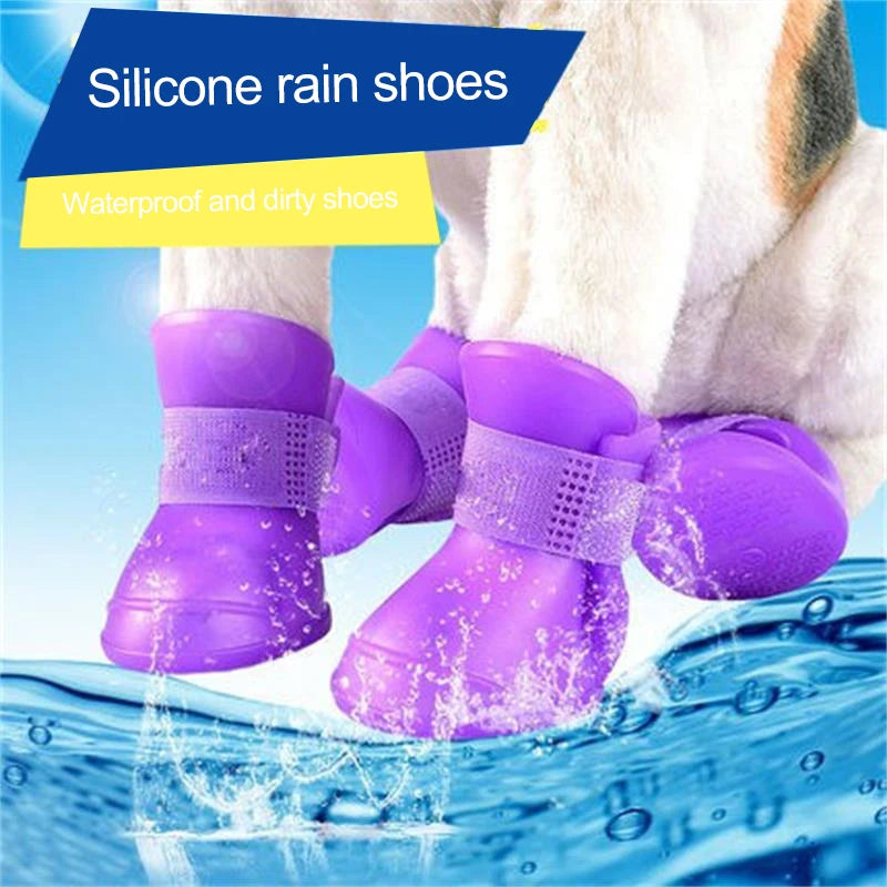 4pcs Waterproof Pet Rain Boots – Anti-Slip Rubber Shoes for Small Dogs & Cats