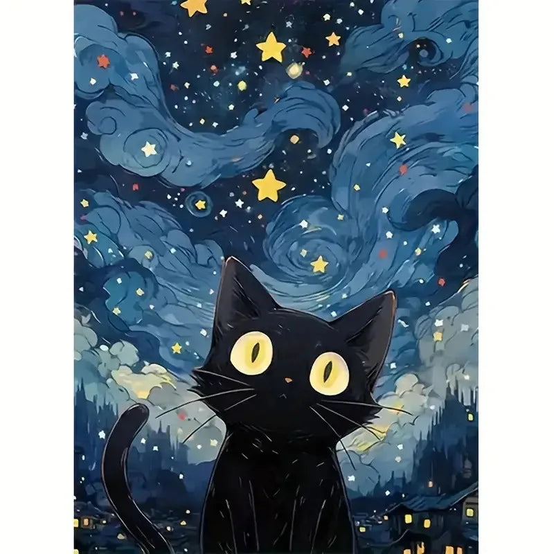 5D DIY Diamond Painting – Star Cat Landscape Mosaic Art Kit