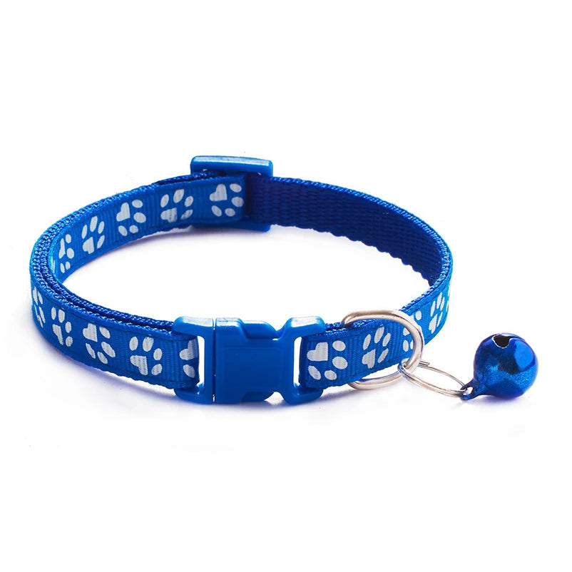 Multi-Color Cat Collar with Bell and Dog Print – Adjustable Rope Necklace