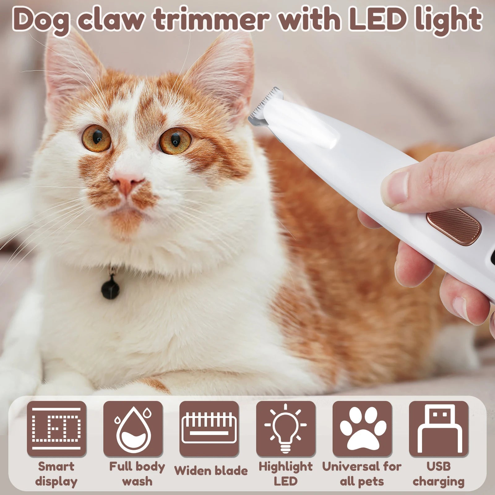 Rechargeable Pet Paw Trimmer – Waterproof Dog Hair Clipper with LED Display